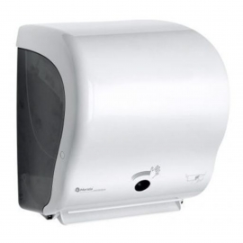 Bezdotykowy podajnik na ręczniki papierowe w rolach MERIDA LUX SENSOR CUT, biały połysk