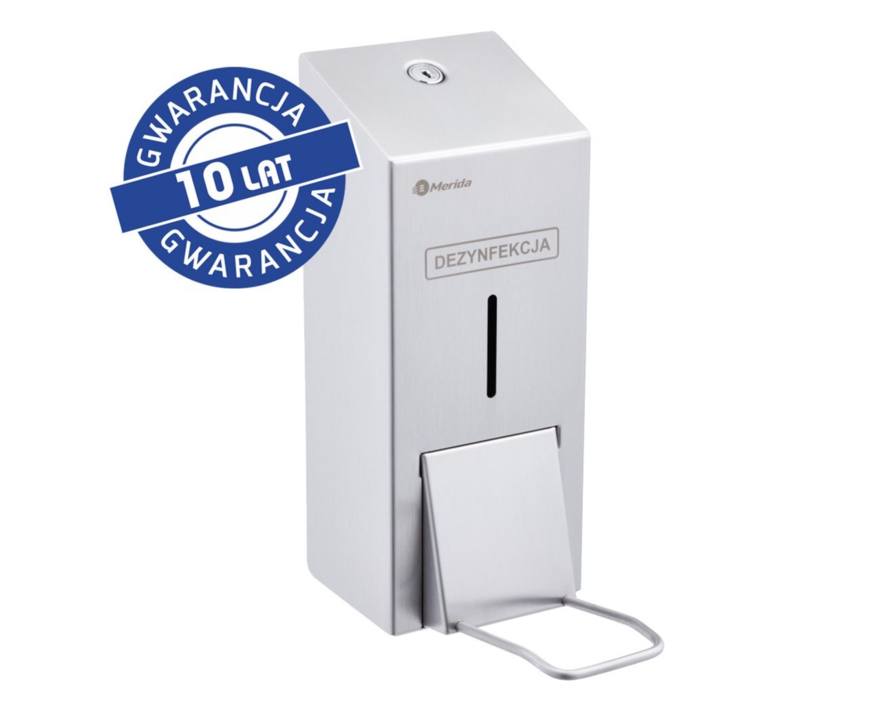 Dozownik łokciowy do dezynfekcji rąk w sprayu MERIDA STELLA, stal matowa, na jednorazowe wkłady 1000 ml