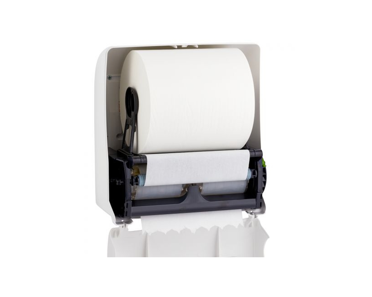Podajnik na ręczniki papierowe w rolach MERIDA TOP MAXI, wersja biały połysk, okienko szare