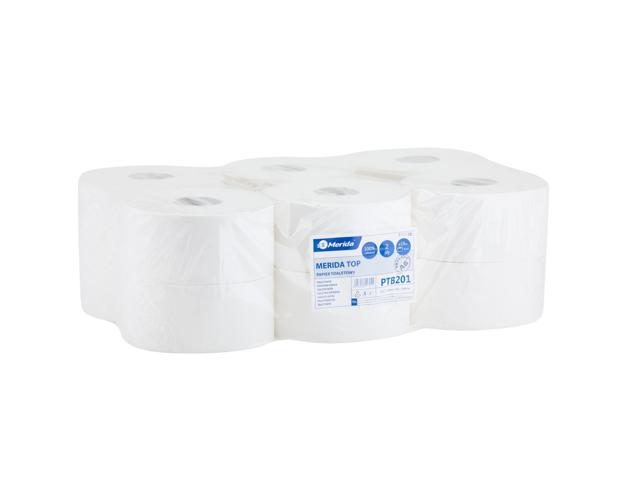 Papier toaletowy MERIDA TOP, biały, śr. 19 cm, dł. 180 m, zgrzewka 12 szt.