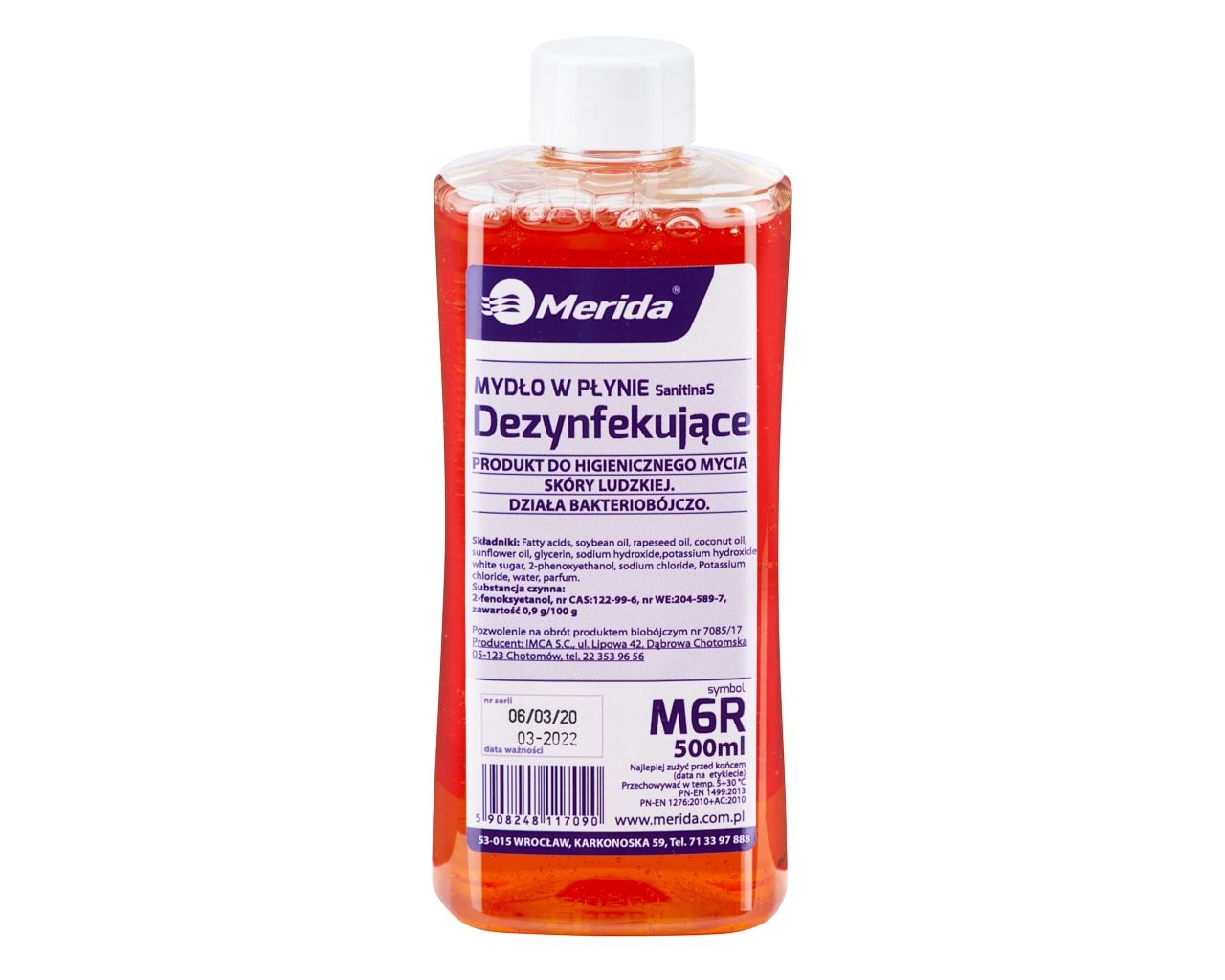 Mydło w płynie dezynfekujące MERIDA, butelka 500 ml