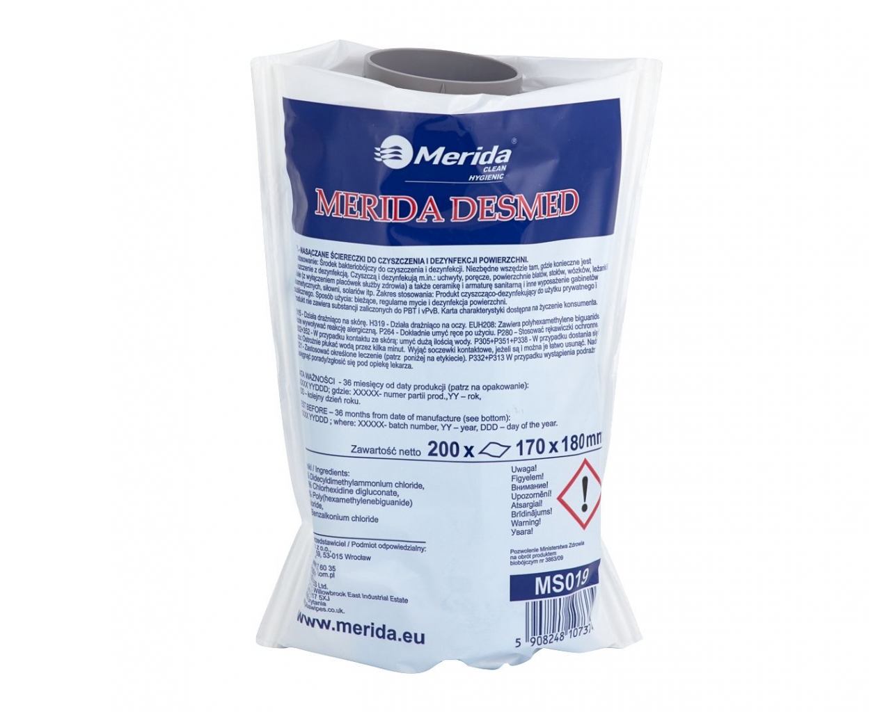 Nasączone ściereczki do czyszczenia i dezynfekcji powierzchni MERIDA DESMED, wkład 150 sztuk