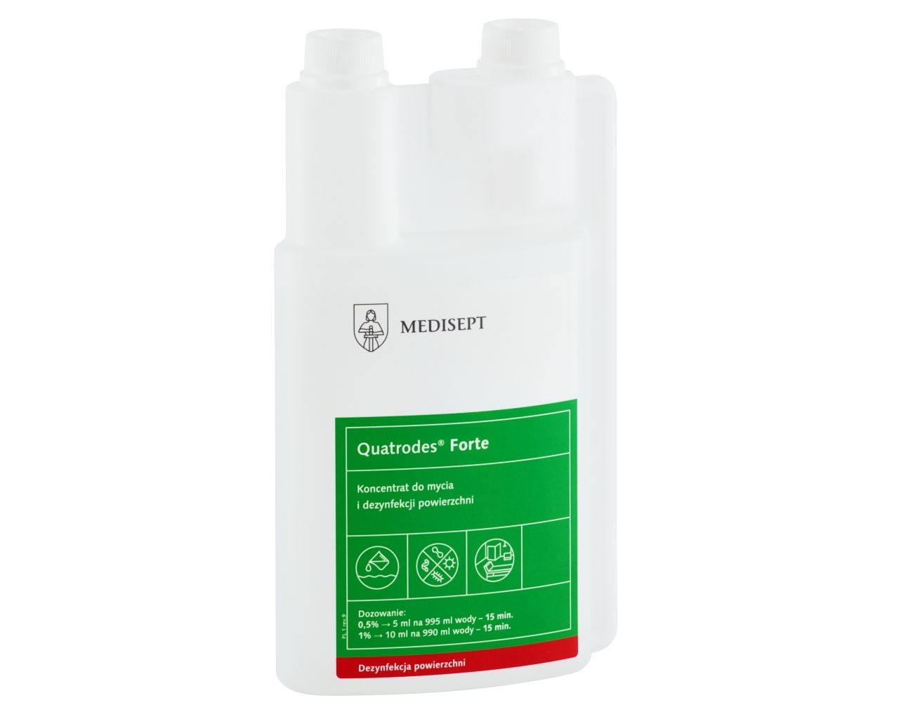 Quatrodes Forte koncentrat do mycia i dezynfekcji powierzchni, butelka 1 l z dozownikiem
