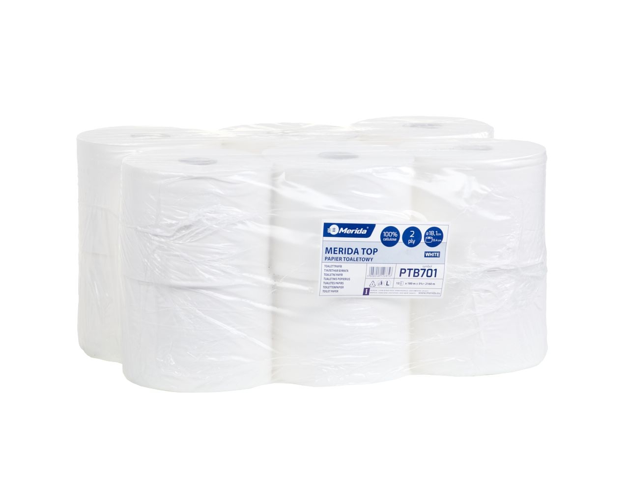 Papier toaletowy TOP, biały, średnica 18,1 cm, długość 180 m, dwuwarstwowy, opakowanie 12 sztukt.