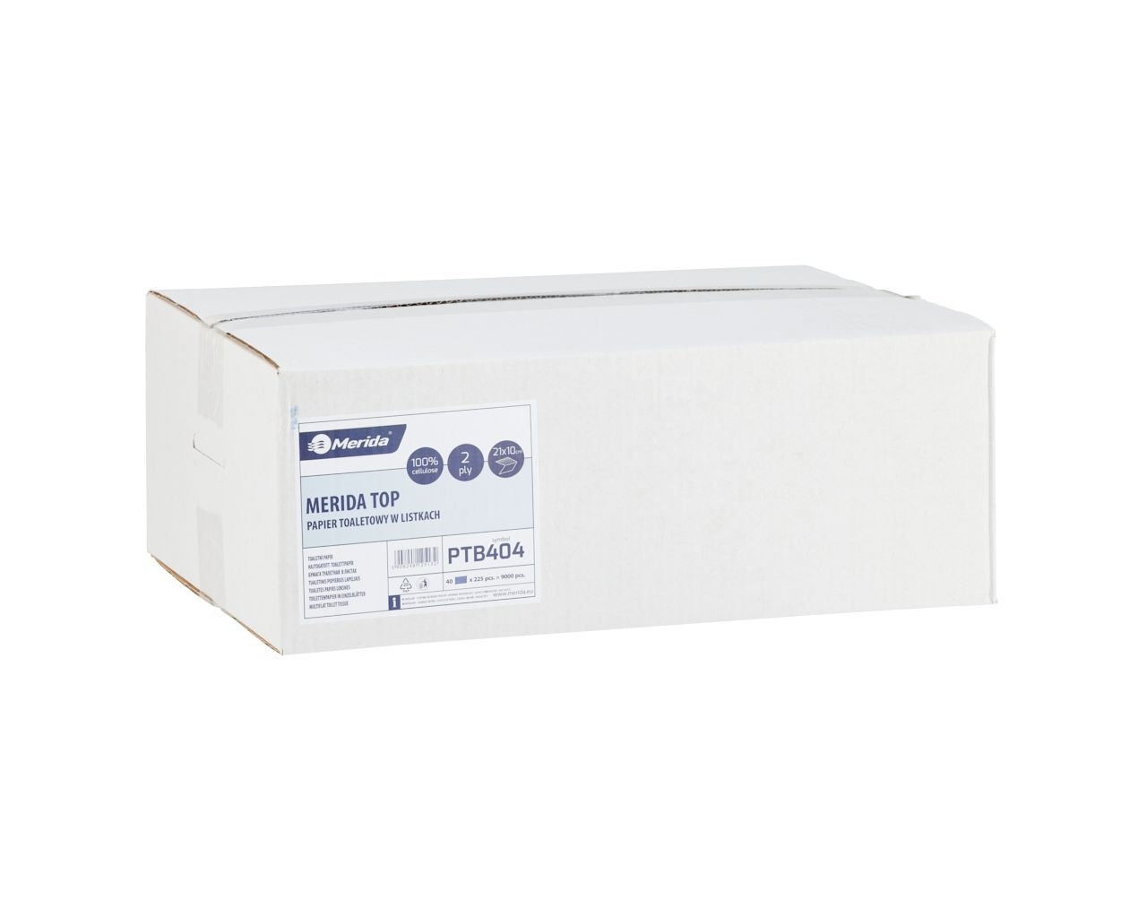Papier toaletowy w listkach MERIDA TOP, biały, celulozowy, składany, karton 9000 szt.