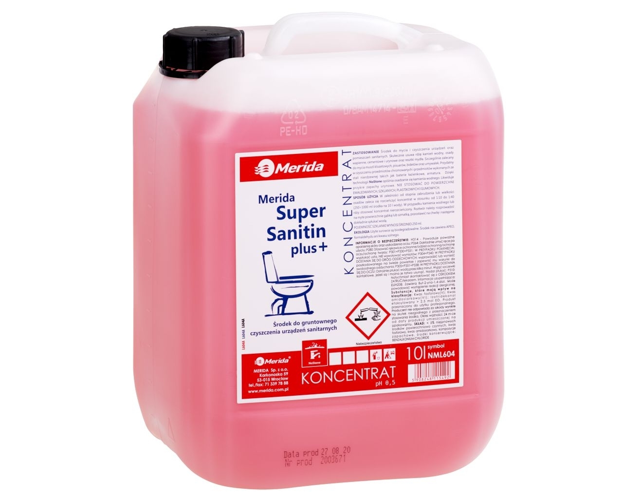 MERIDA SUPER SANITIN PLUS+ Środek do gruntownego czyszczenia urządzeń sanitarnych, kanister 10 l