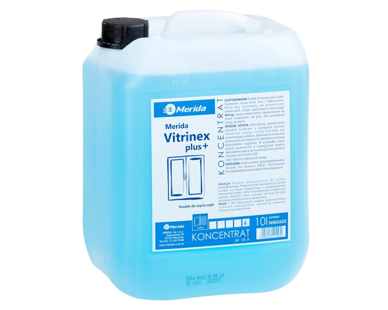 MERIDA VITRINEX PLUS+ Środek do mycia szyb i powierzchni szklanych, kanister 10 l