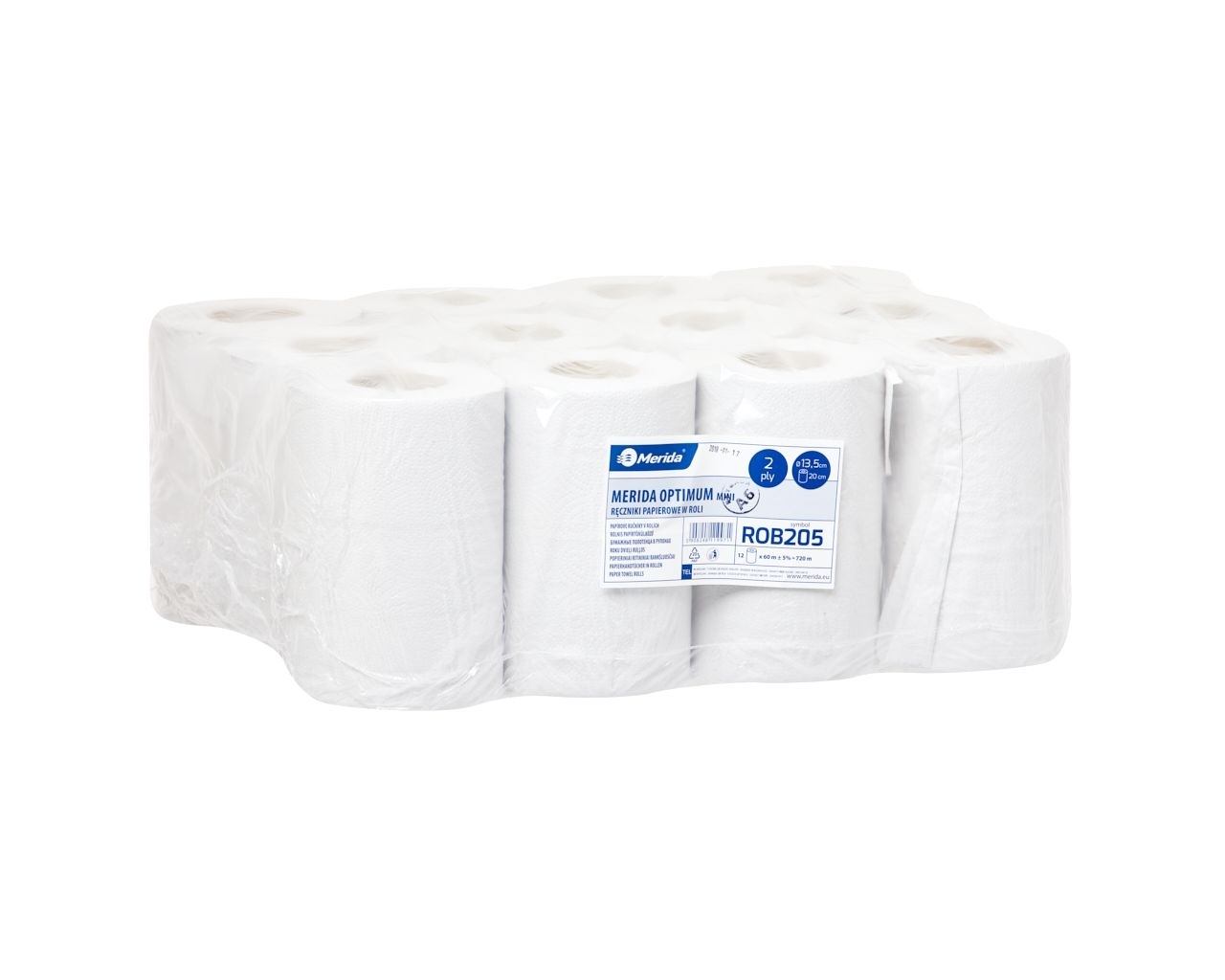 Ręczniki papierowe w roli MERIDA OPTIMUM MINI, białe, makulaturowe, dwuwarstwowe
