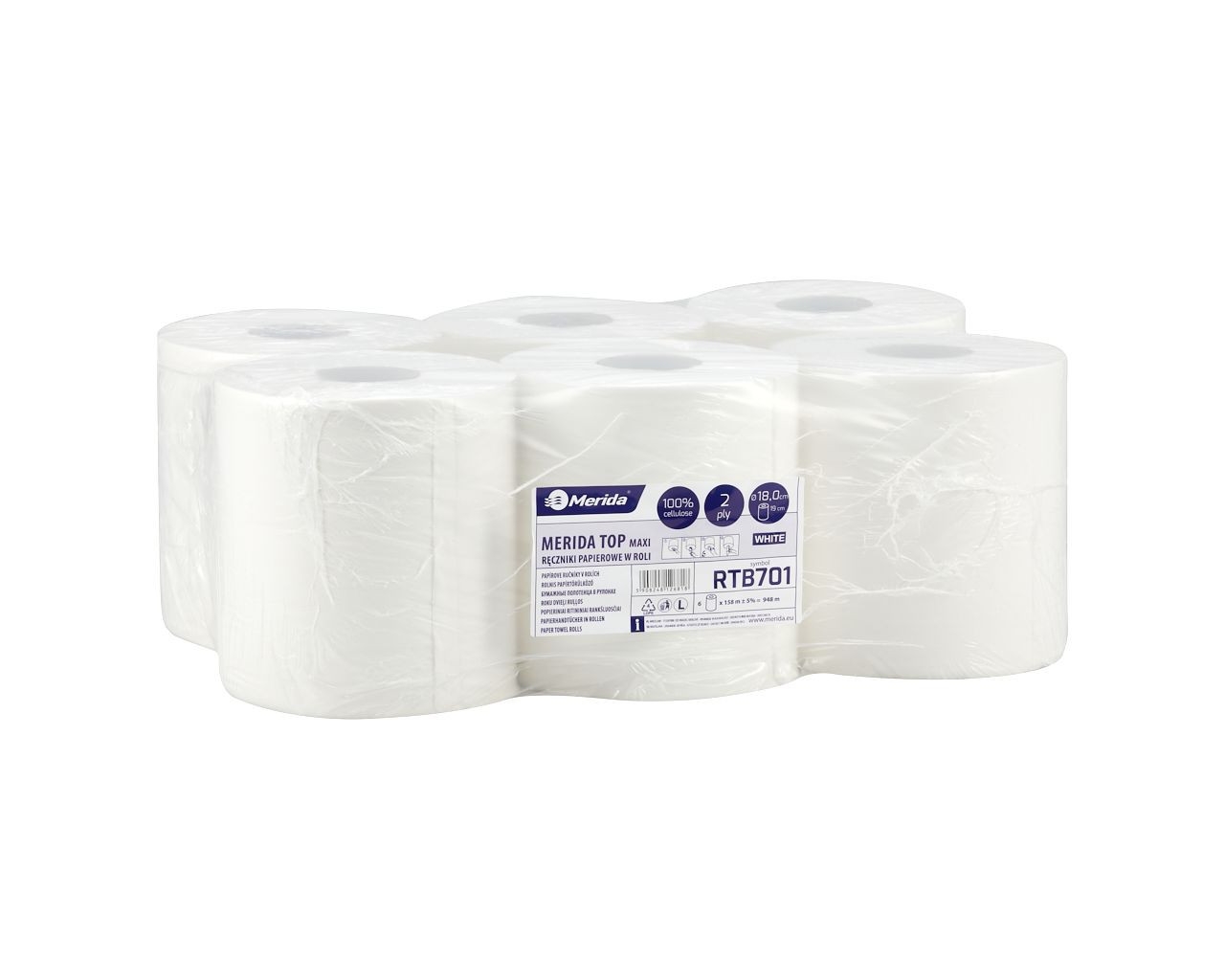 Ręczniki papierowe w roli TOP MAXI, białe, celulozowe, dwuwarstwowe, zgrzewka 6 szt.